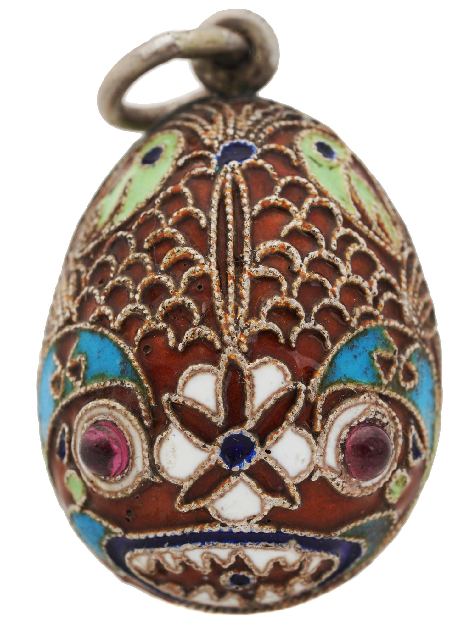 RUSSIAN SILVER AND CLOISONNE ENAMEL EGG PENDANT PIC-1